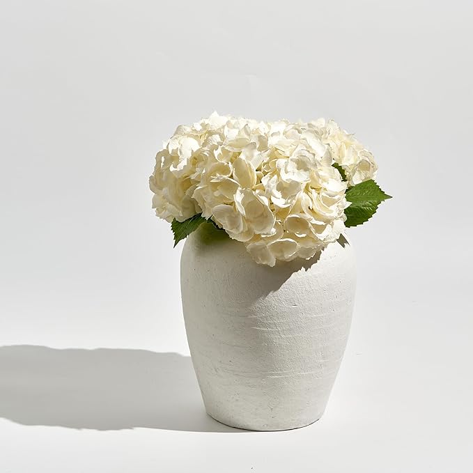 LB2 White Ceramic Large Vase, 11" Tall Zen Style vase, Terra Cotta Pitcher Vase, Distressed Farmhouse Decor, Pottery Decorative Flower for Home Decor (A - White 11.8")