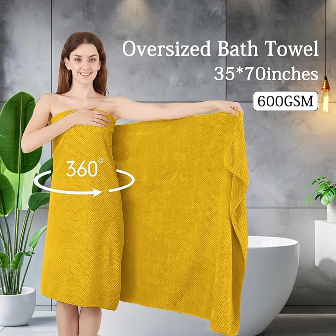 Extra Large Bath Towels Set 35x70 Inches - Yellow Luxury 600 GSM Oversized Bath Sheet Towel,Ultra Soft Microfiber - Quick Dry,Highly Absorbent Shower Towels Spa Hotel Bathroom Towel Set (4-Pack)