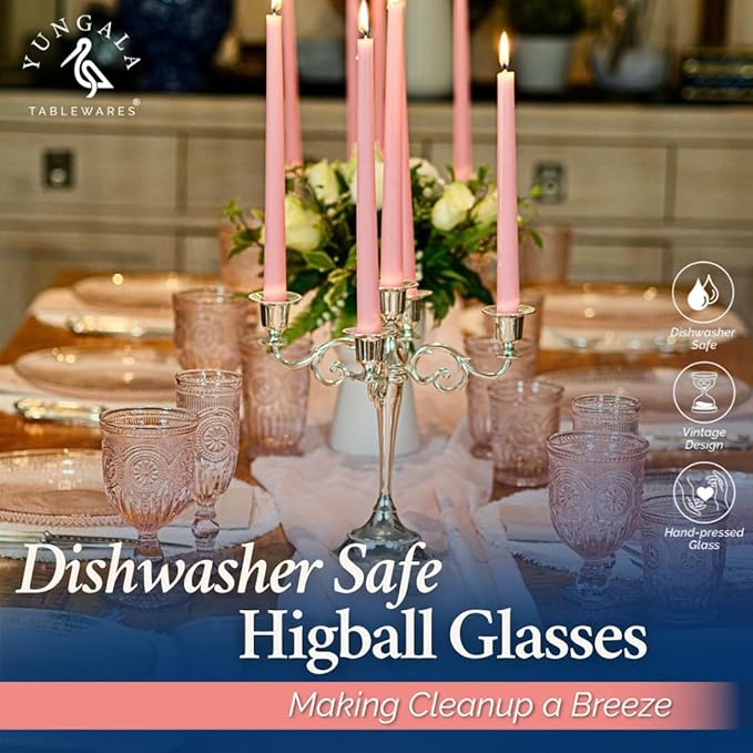 Pink Highball Glasses Set of 6 Tall Drinking Glasses 10 oz