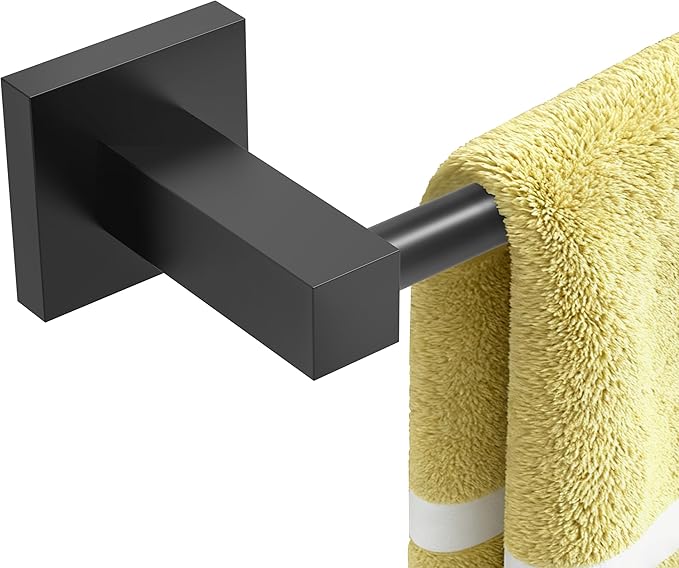 Ruacq Matte Black 21 Inch Single Towel Bar Square Bath Towel Holders Bathroom Towel Rack SUS304 Stainless Steel Modern Wall Mounted Total Length 24 Inch