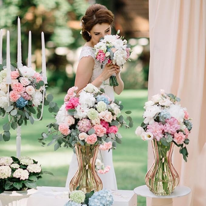 Flower Vase,Glass Vases Set of 2,Blush Clear Pink Vase 8 inch,for Home Decor,Decorations Indoor,Gifts,Wedding,Anniversary,Bridal Shower,Centerpieces