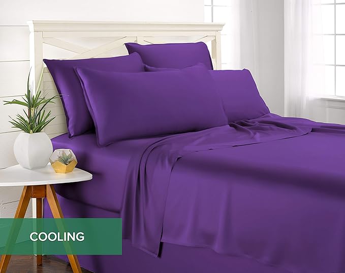 Pure Bamboo California King Sheets, Genuine 100% Organic Viscose Derived from Bamboo Bed Sheet Set, Soft & Cooling, Double Stitching, 2 Year Quality Promise (California King, Purple)