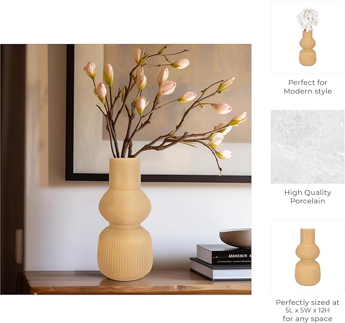 Ceramic Vase for Living Room Decor – Home Decor Accent for Bedroom, Table Accent, House, and Room Decor Display – 3D Printed Designed Flower Vase and Office Decor – 12" Brown