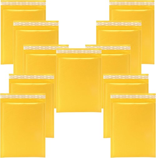 Kraft Bubble Mailers - 6x8 Inch Self-Seal Padded Envelopes | 12 Pack for Jewelry & Makeup Shipping (Yellow)