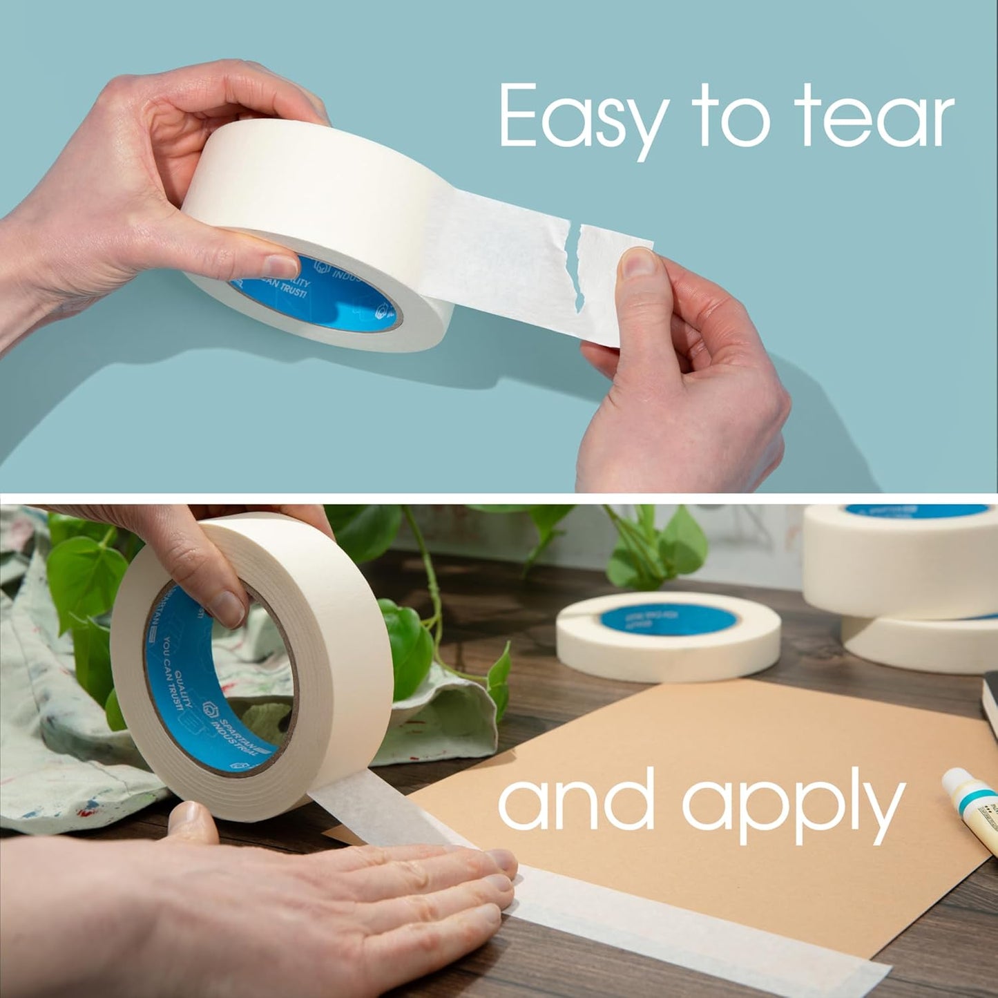 Spartan Industrial Masking Tape - 0.75" X 60 Yd for Painting & Drafting - 6 Beige Rolls, 5.5 Mil