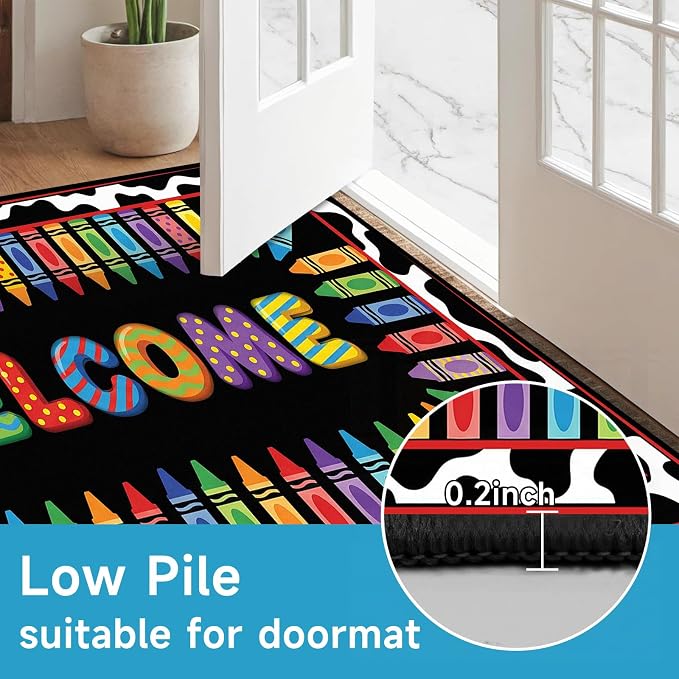 Welcome Crayon Area Rug 3'x5' Colorful Alphabet Rugs for Entryway Bedroom Living Room Nursery Playroom Classroom Home Decor Non-Slip Washable Carpet Kids Floor Mat