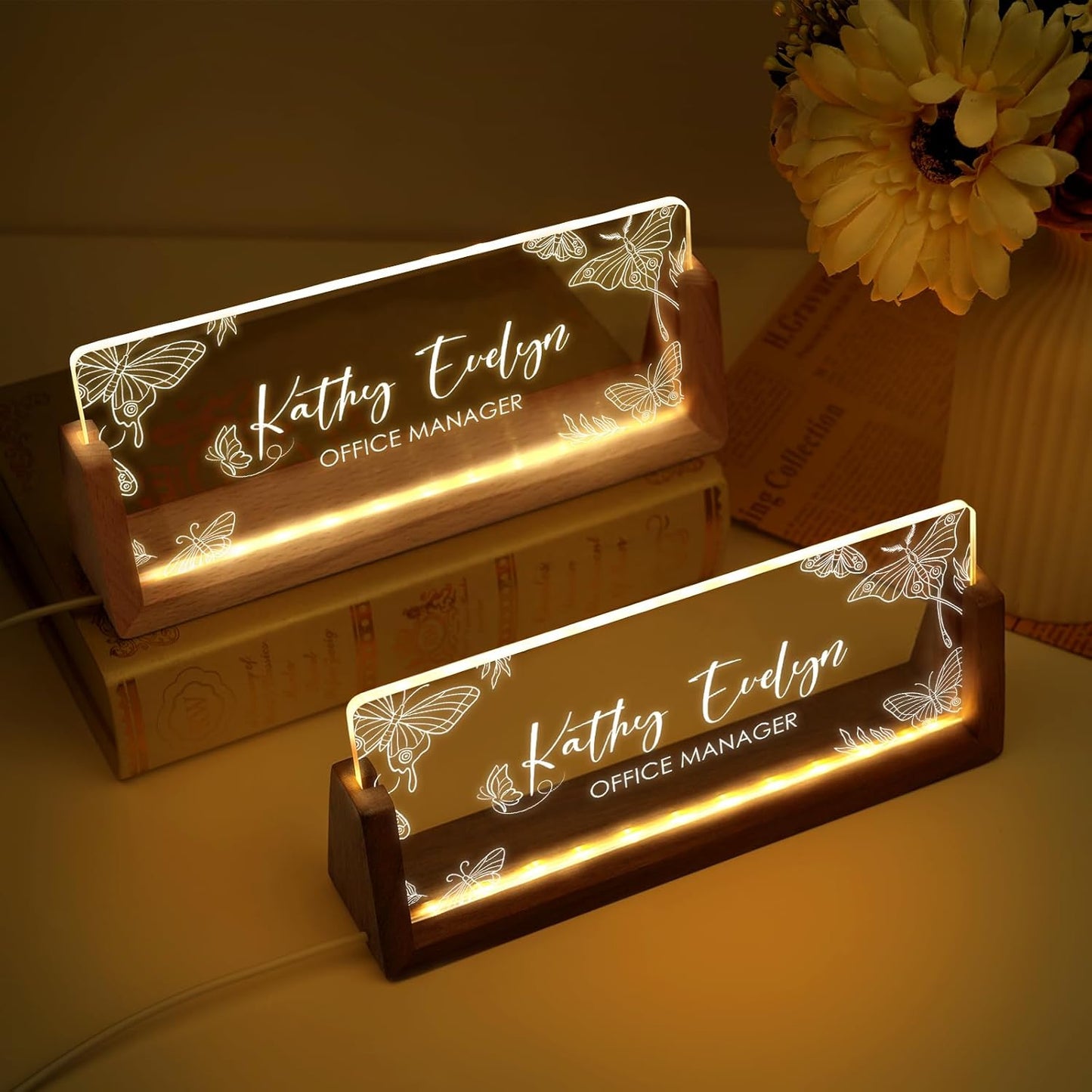 Skiennix Personalized Light-Up Acrylic Desk Name Plate - Custom Office Gift for Boss, Coworkers & Teachers