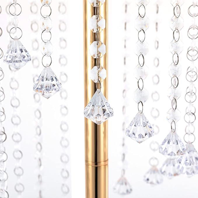 10 Pcs 27.5In Tall Crystal Flower Vase, Acrylic Crystal Flower Vases Metal Flower Stand for Wedding Reception and Event Centerpieces 9.4 x 9.4 x 27.5 Inch Gold
