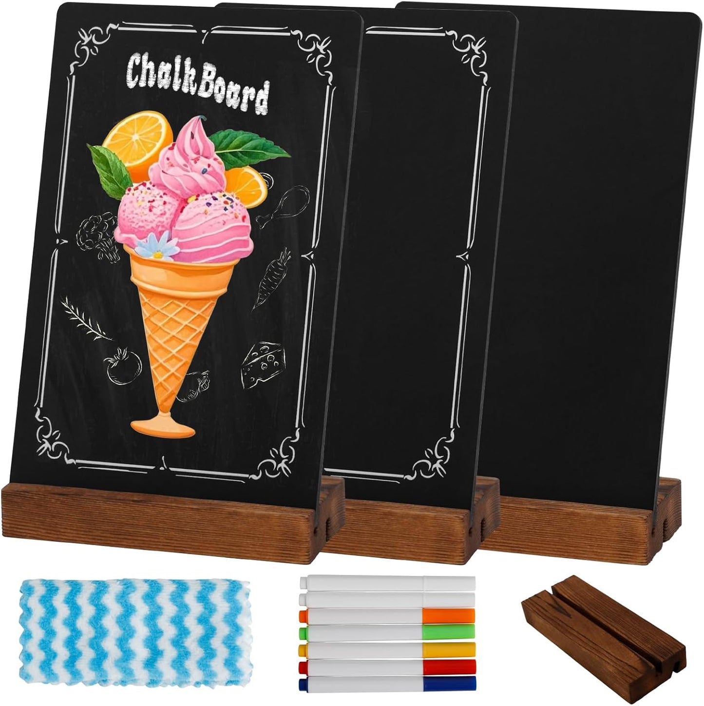 Vintage 3Pcs Mini Tabletop Chalkboard Signs - Double-Sided 5"x8" Food Labels with Stand for Party Buffet