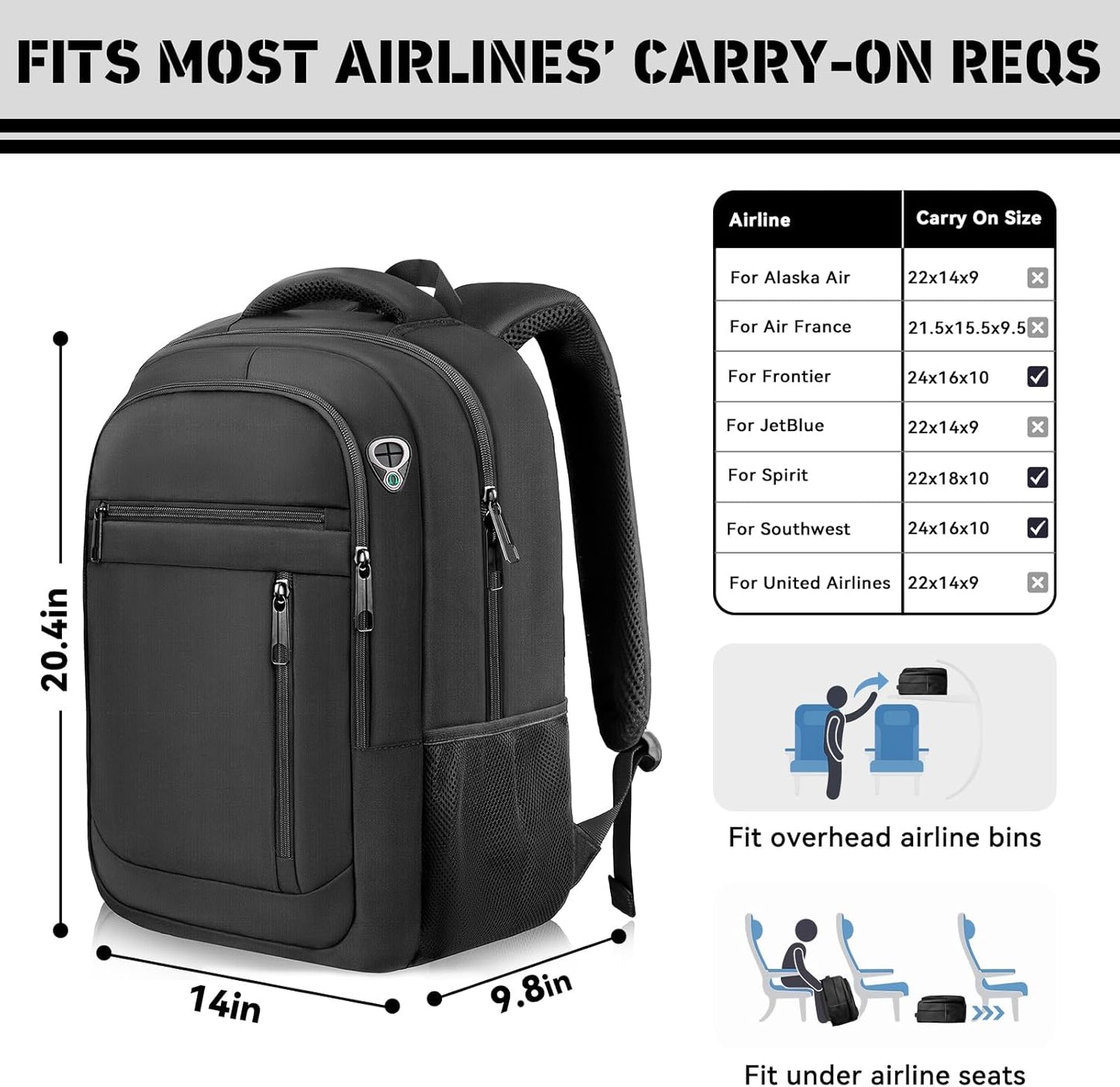 Skiennix Travel Backpack - Extra Large 45L Water Resistant Laptop Bag | Fits 18.4 Inch Laptops, Black