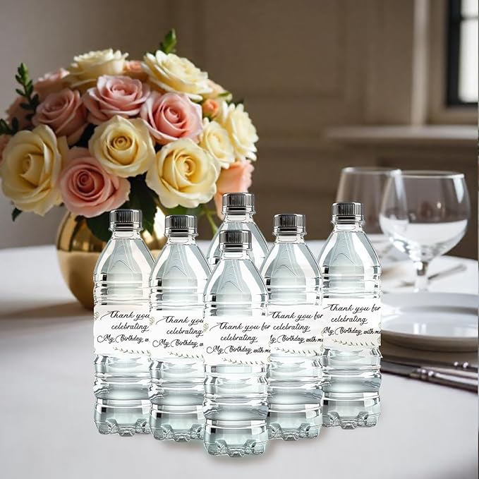 100 Pcs Greenery Floral Birthday Water Bottle Labels Sticker for Party Table Decoration Party Supplies Birthday Gift Ideas for Women Her