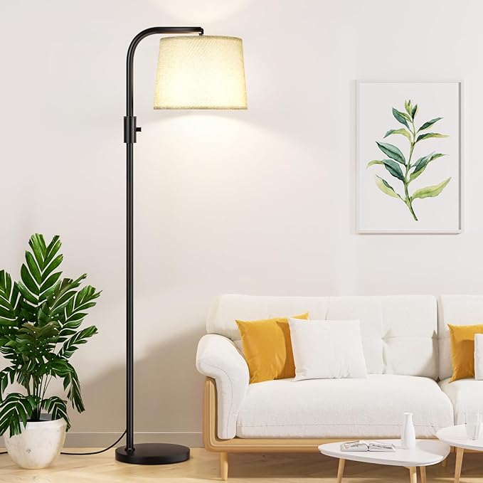 Ambimall Fully Dimmable Floor Lamp with 9W LED Bulb - Standing Lamp for Living Room with Adjustable Head, Modern Tall Light with Rotary Switch for Office, Black and Grey