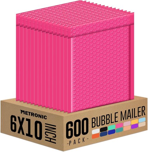 Metronic Bubble Mailers - 6x10 Pink Padded Envelopes | 600 Pack for Secure Mailing of Small Items