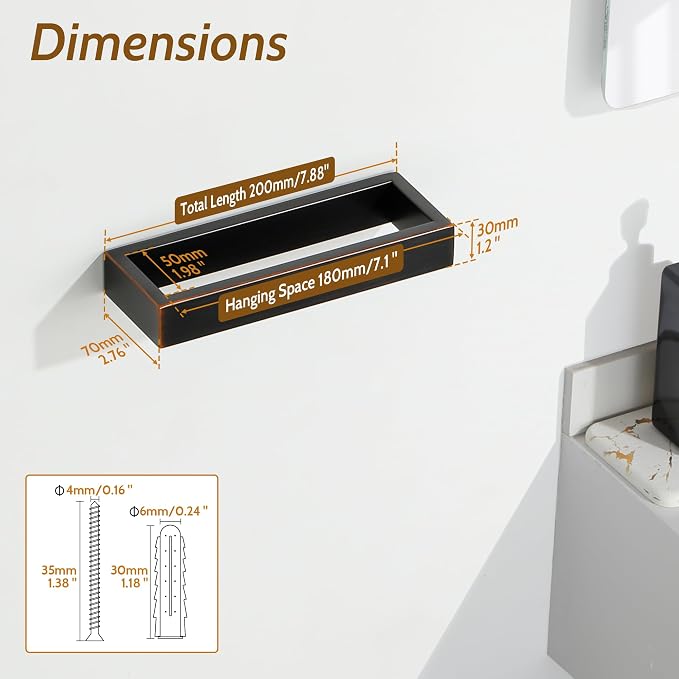 Sayayo Oil Rubbed Bronze Towel Bar for Bathroom, 8 Inch Hand Towel Holder Wall Mount Square Towel Ring SUS304 Stainless Steel Towel Rack