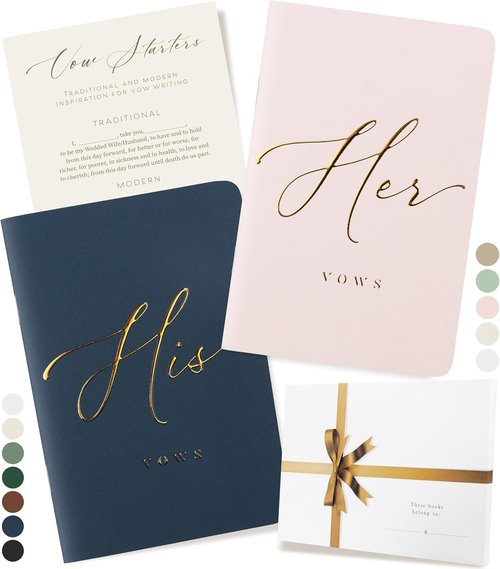 ARTESORI Wedding Vow Book - Soft Touch with Gold Engraving | 28 Lined Pages in Blush & Navy
