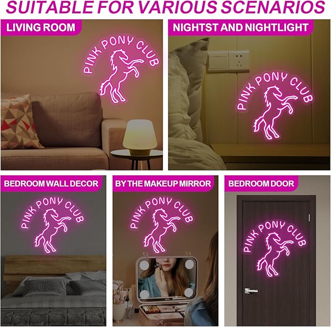 Pink Pony Club Led Neon Sign Pop Art, Western Cowgirl Custom Neon Lights Party Decor Neon Wall Sign Bar Cowgirl Room Decor, Midwest Princess Led Signs For Bedroom Wall Girl Cave Club Bar Pub Gift