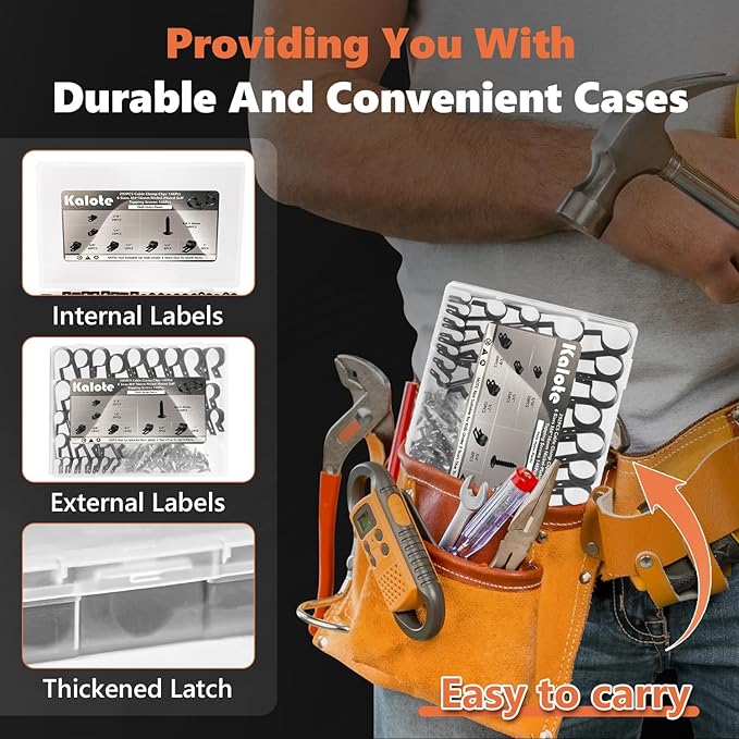 Cable Clamps, 292PCS Cable Clips for Management Cord Organizer, 6 Sizes-3/16'' 1/4'' 3/8'' 1/2'' 3/4'' 1'' Black PA66 Nylon R-Type Plastic Screw Mounting Cord Clamp Assortment Kit with M4 Screws