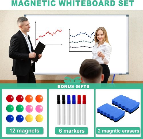 H-Qprobd Magnetic Dry Erase Whiteboard - 6' x 3' Aluminum Presentation Board with Accessories