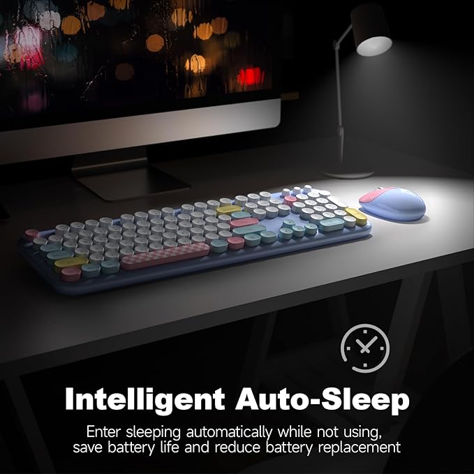 Wireless Keyboard and Mouse Combo for Windows, MOWUX 2.4G Full-Sized External Cordless Computer Keyboard, Compact Mouse, 8 Multimedia and Shortcut Keys, for PC, Laptop - Light Blue Colorful