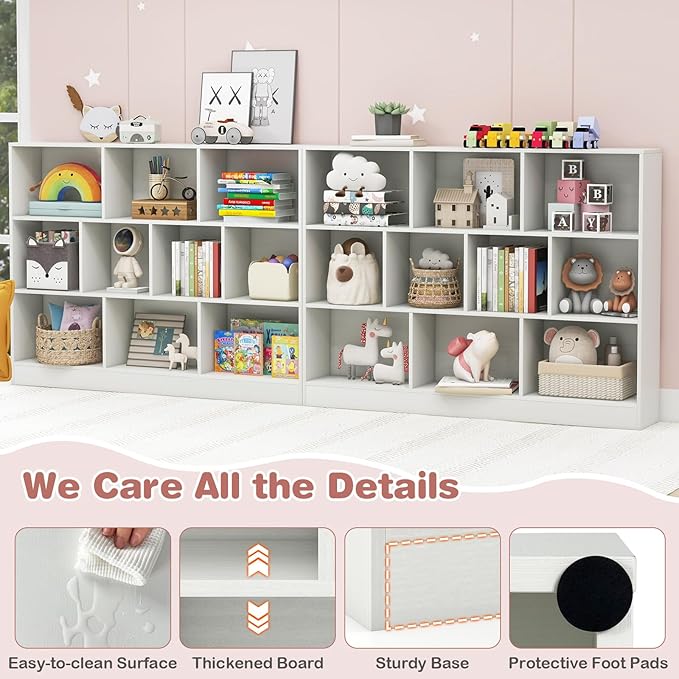 HONEY JOY Kids Toy Storage Organizer, 10-Section Wooden Floor Storage Cabinet, 41” Daycare Toy Chest, 3-Tier Kids Display Bookshelf for Classroom, Playroom & Nursery, Kindergarten (White)