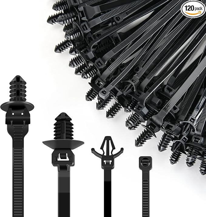 GOOACC Push Mount Cable Zip Ties Heavy Duty Nylon Push Mount 4 Popular Sizes Self Locking Cable Strap Assortment for Indoor Outdoor Wire Tying Construction Auto ect. -120 Pcs