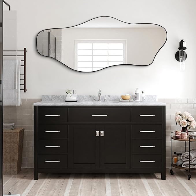 Irregular Wall Mirror, 60"x24" Asymmetrical Tempered Glass Mirror, Large Frameless Organic Shape Mirrors for Entryway Hallway Bedroom Living Room, Horizontal or Vertical Hanging