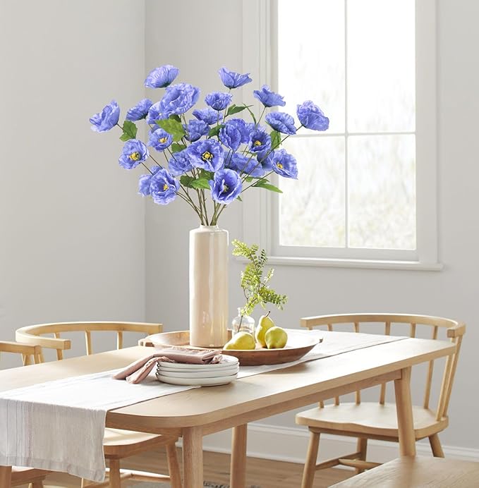 6PCS Poppy Artificial Flowers Silk Flowers 32in Artificial Poppies Royal Blue Flowers for Wedding Home Party Table Centerpiece Arrangement Decoration (Royal Blue)