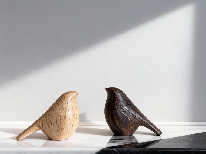 Natural Wood Bird Trio 4.1”L Set of 3 – Small Bird Sculptures & Animal Statues, Hand-Finished Modern Coffee Table Shelf Decor, Gift-Ready (3, Mixed)