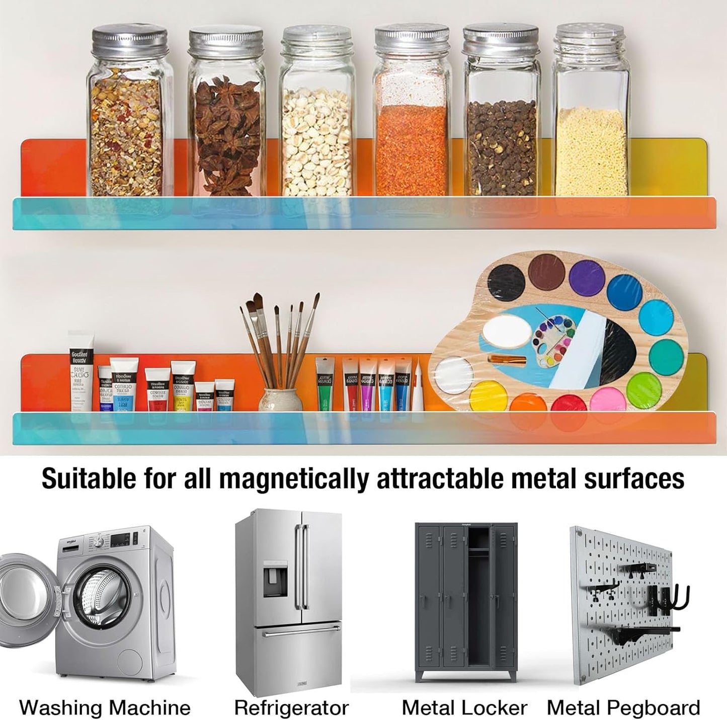 Skiennix Magnetic Book Shelf - Strong Adsorption Reusable Acrylic Display Holder | 2 Pcs Iridescent for Classroom & Office