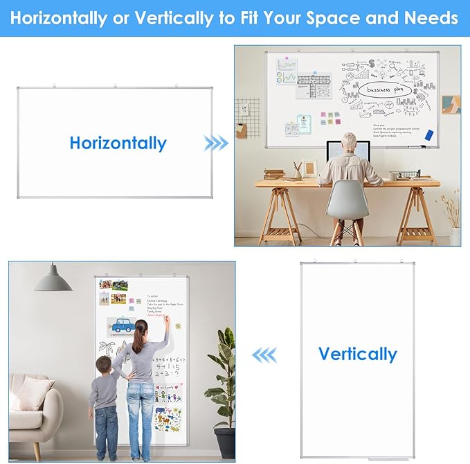 Dry Erase Board 72 x 40 Inch, Large Magnetic White Board for Wall, Maxtek Aluminum Frame Erase Board Presentation Wall-Mounted Marker Board with a Long Pen Tray for Classroom, Office & Home