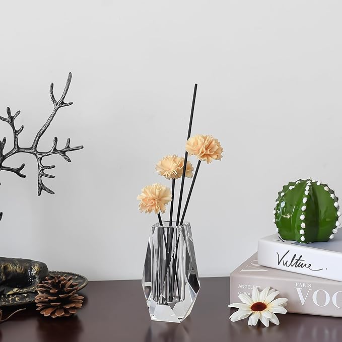 Kitcom Flower/Bud Crystal Vase Decorative Vases for Home, Wedding, Christmas, Outline Dimensions W2''xH4.3'', Clear with Gift Box