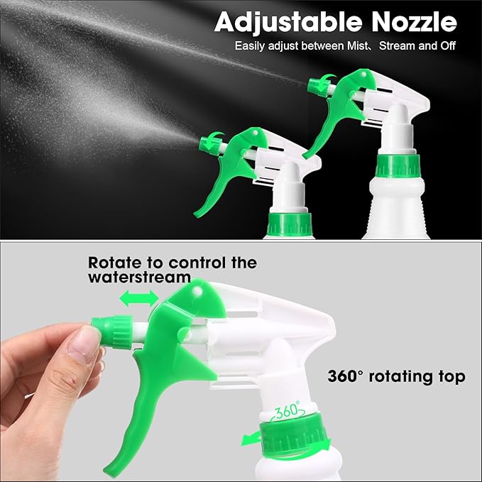 Rtteri 24 Pcs 16 Oz Plastic Spray Bottle for Cleaning Solutions Bulk Empty and Reusable Leak Proof Spraying Bottles for Cleaning, Water, Auto Details, Commercial, Bathroom(Green,Black)