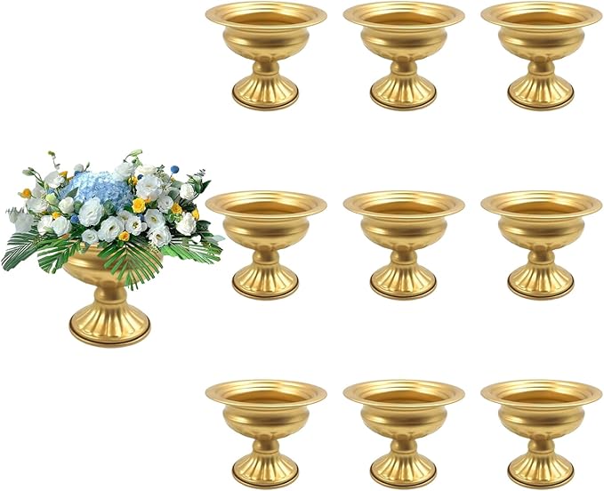 Metal Vases for Table Centerpieces 10 Pcs 4.7 Inch Gold Vases Golden Compote Pedestal Vase,Gold Vases for Centerpieces Flower Holders Center Pieces for Weddings Party Anniversary Decorations
