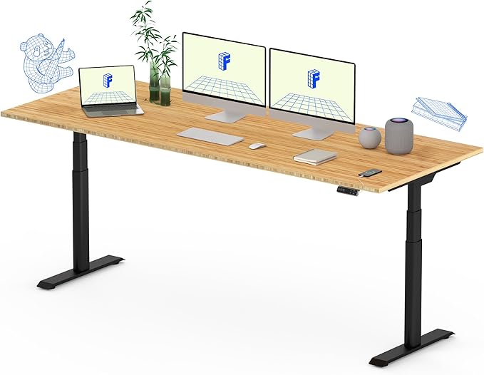 FLEXISPOT E6 Pro Oval Leg Dual Motor 3 Stages Bamboo Whole-Piece Electric Standing Desk 78x30 Inch Board Height Adjustable Electric Sit Stand Up Desk (Black Frame + Bamboo Whole-Piece Desktop)