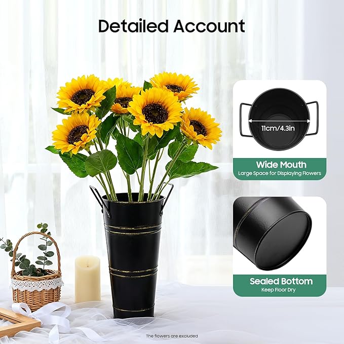 8Pcs Flower Bucket, 10.04In Tall Galvanized Metal Buckets with Handles, Vintage Metal Vases, Flower Vases for Bouquet, Floor Standing Floral Buckets for Home Décor, Home Décor