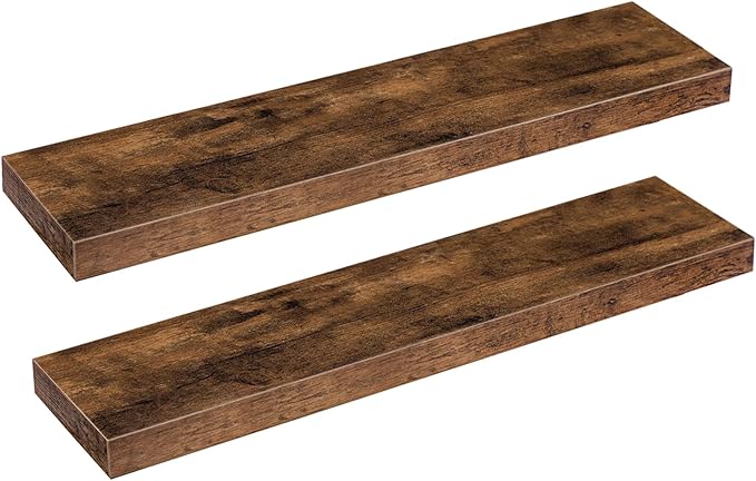 HOOBRO Floating Shelves for Wall, Wall Mounted Shelf Set of 2, 31.5" Hanging Shelf with Invisible Brackets, for Wall Storage in Bathroom Bedroom Kitchen Living Room Office, Rustic Brown BF80BJP201