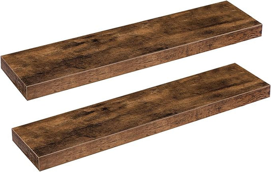 HOOBRO Floating Shelves for Wall, Wall Mounted Shelf Set of 2, 31.5" Hanging Shelf with Invisible Brackets, for Wall Storage in Bathroom Bedroom Kitchen Living Room Office, Rustic Brown BF80BJP201