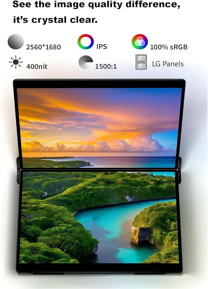 EHOMEWEI X2 Air Touchscreen Portable Dual Monitor 2.8K 90Hz QLED with Stylus Pen 14.2“*2 IPS 2520 * 1680 Display, 400 Nit Brightness 1500:1, 100% sRGB, for Office/Home/Travel Laptop Extender Screen