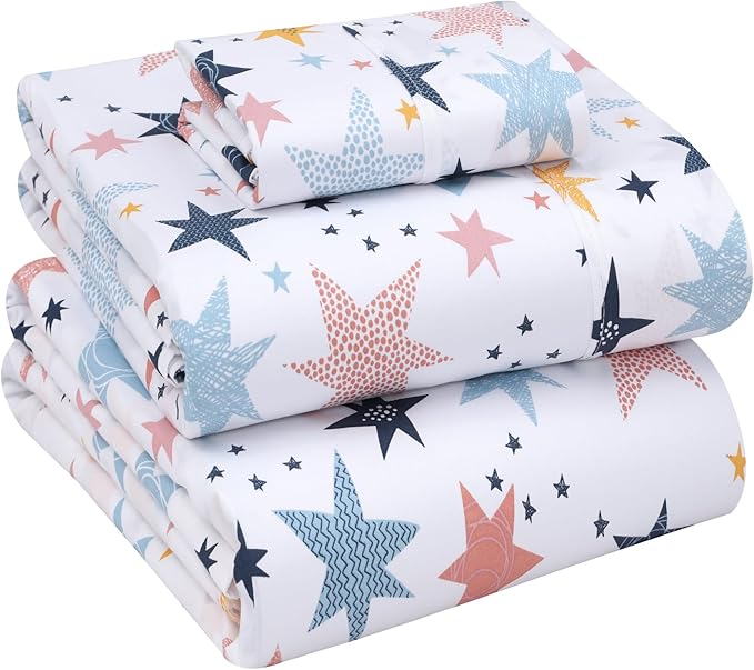 RUVANTI 100% Cotton Twin Sheets Set, 3 Pieces, Soft & Breathable Percale Weave Bedding, Deep Pocket 16", Hotel Standard, Crisp Cool Feel, Durable, Perfect Floral Bed Sheet, Fault Star