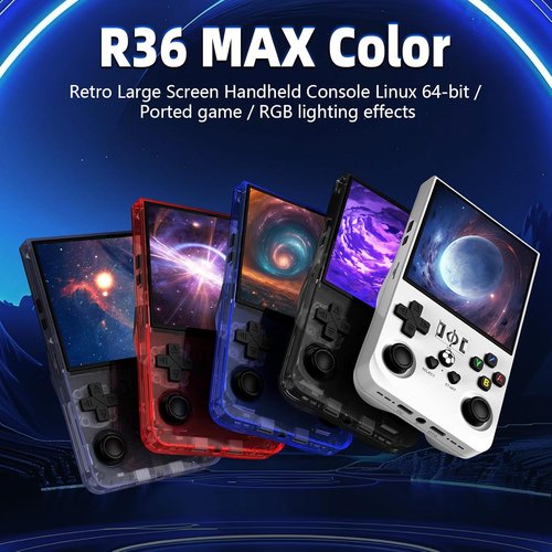 R36MAX Retro Gaming Console - Portable Handheld System with 64GB TF Card & 4.0" IPS HD Screen (Blue)