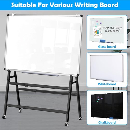 A-Frame Foldable Whiteboard Stand - Adjustable Height & Width | Mobile Stand with Wheels (Black)