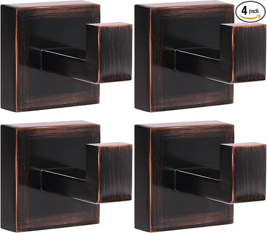 IBosins 4 Pack Towel Hooks Hand Towel Holder for Bathroom Wall Livingroom Bedroom Kitchen Closet Heavy Duty Stainless Steel Hook Hanger for Robe, Bath Towel, Coat (Square Brushed Red Antique Bronze)