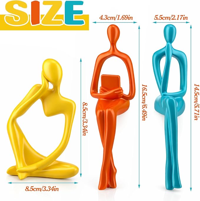 AceOrbit 3 Pcs Mid Century Modern Decor Thinker Statues Bookshelf Decor Thinker Sculptures Abstract Art Ornament Modern Aesthetic Figurine for Home Bedroom Office Shelf Table Desk Bookshelf Decoration