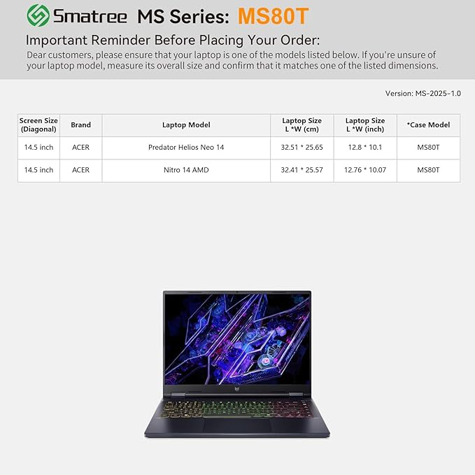 Smatree MS80T Hard EVA Protective Sleeve Case with Stand Compatible for 14.5 inch Acer Predator Helios NEO 14 Gaming Laptop, for 14.5 inch Acer Nitro 14 AMD Waterproof Sleeve