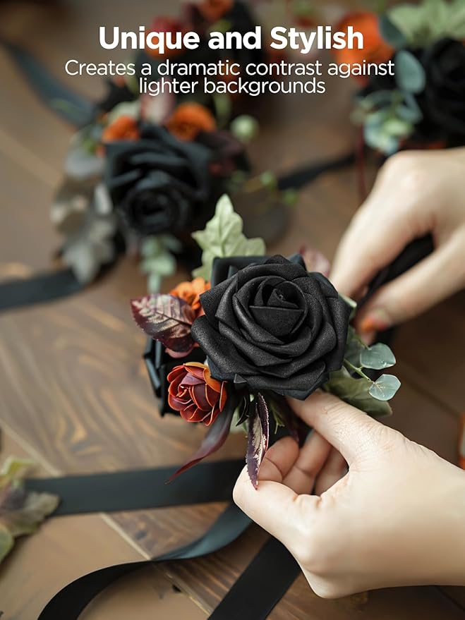 InnoGear Artificial Flowers, 50 Pcs Black Foam Fake Roses Bulk with Stems for Decoration DIY Wedding Bouquets Centerpieces Bridal Shower Party Valentines Christmas Tree