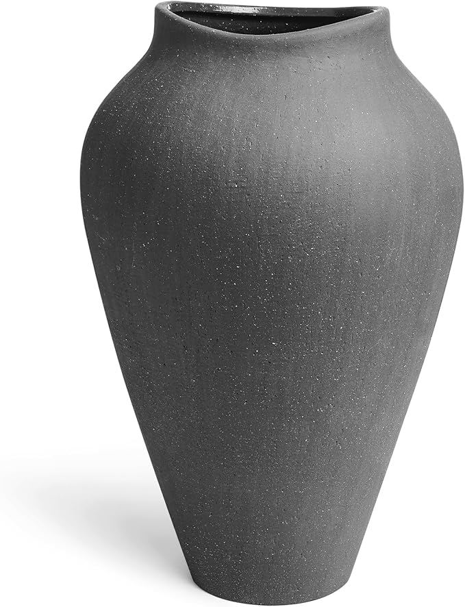 Ceramic Vase - Large 13.6 Inch Tall Floor Vase for Centerpieces, Farmhouse Rustic Minimalist Home Decor for Living Room, Enterway, Wedding (Sandstone Dark Gray)