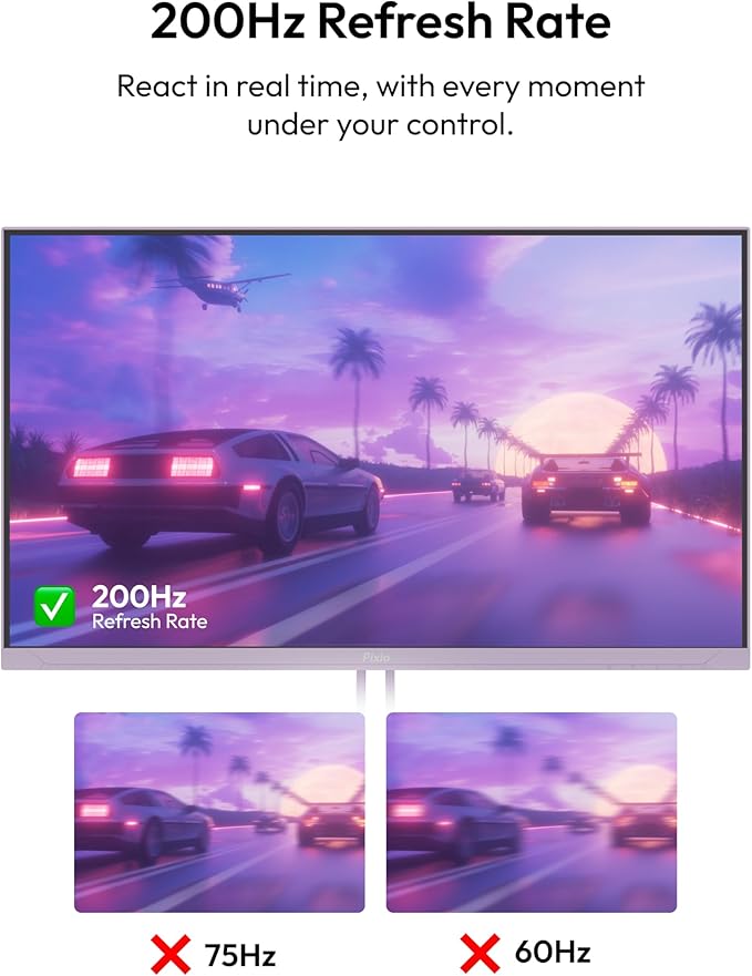 Pixio PX248 Wave Purple 24 inch 200Hz Refresh Rate FHD 1080p Resolution Fast IPS Panel 1ms GTG Response Time Built-in Speakers Gaming Monitor with Adaptive Sync