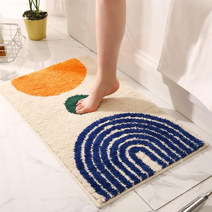 UKELER Boho Bathroom Rugs Non-Slip Microfiber Geometric Bath Mat Soft Fluffy Bohemian Bath Rugs Washable for Bathroom, Shower, Tub, Sink, Indoor Mat, 31''×20''