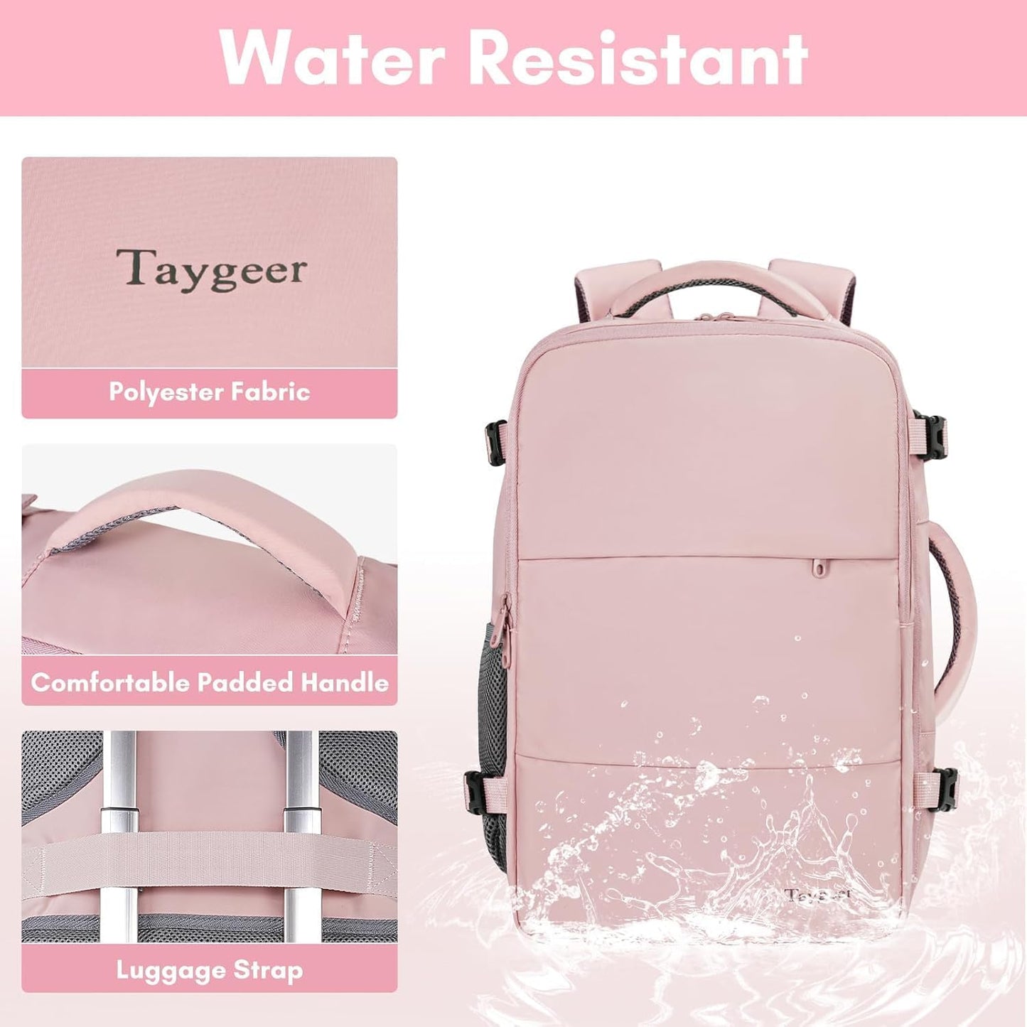 Taygeer Laptop Backpack - Large 17.3-Inch Travel Bag | TSA-Friendly 40L Daypack for Women, Pink