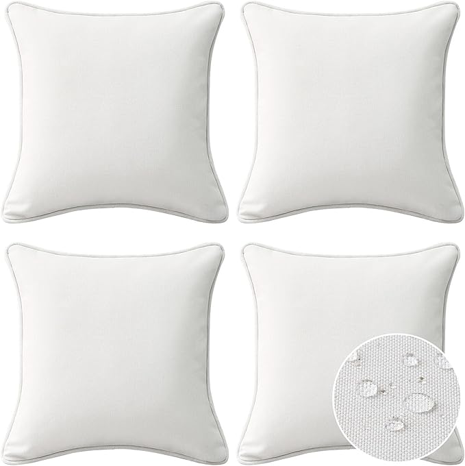 Unimatta Decorative Outdoor Water Repellent Throw Pillows with Inserts, Set of 4, 20" x20" Pillows for Patio, Backyard, Bed, Couch, and Patio Furniture, Linen